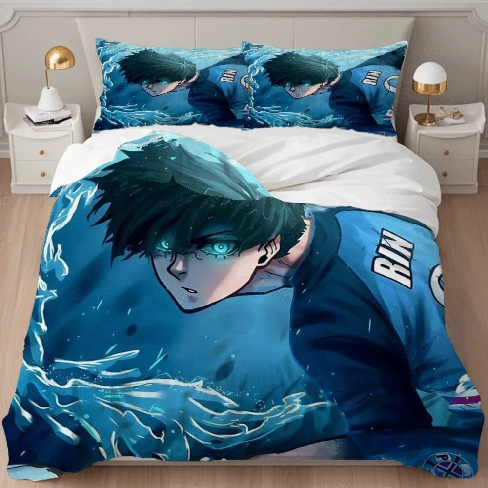 Blue Lock Bedding Set Rin Itoshi Rose Print Cozy Duvet Cover Set King Queen Twin Single Size Birthday Gift for Fan Bedroom Decor