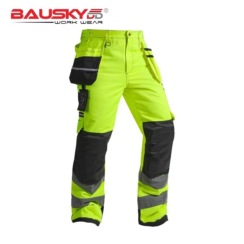 Work Pants Reflective with Knee Pads Winter Working Pants Men Construction Thickened Warm Hi Vis Trousers Men