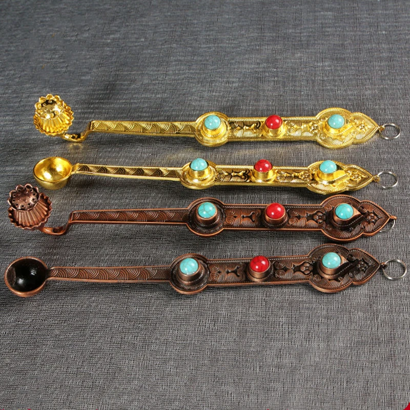 

Buddhist Incense Smoke Spoon Inlaid Gem Alloy Handicraft Auspicious Tibetan Tribute Spoon , Home Gift Collection, Decorativ