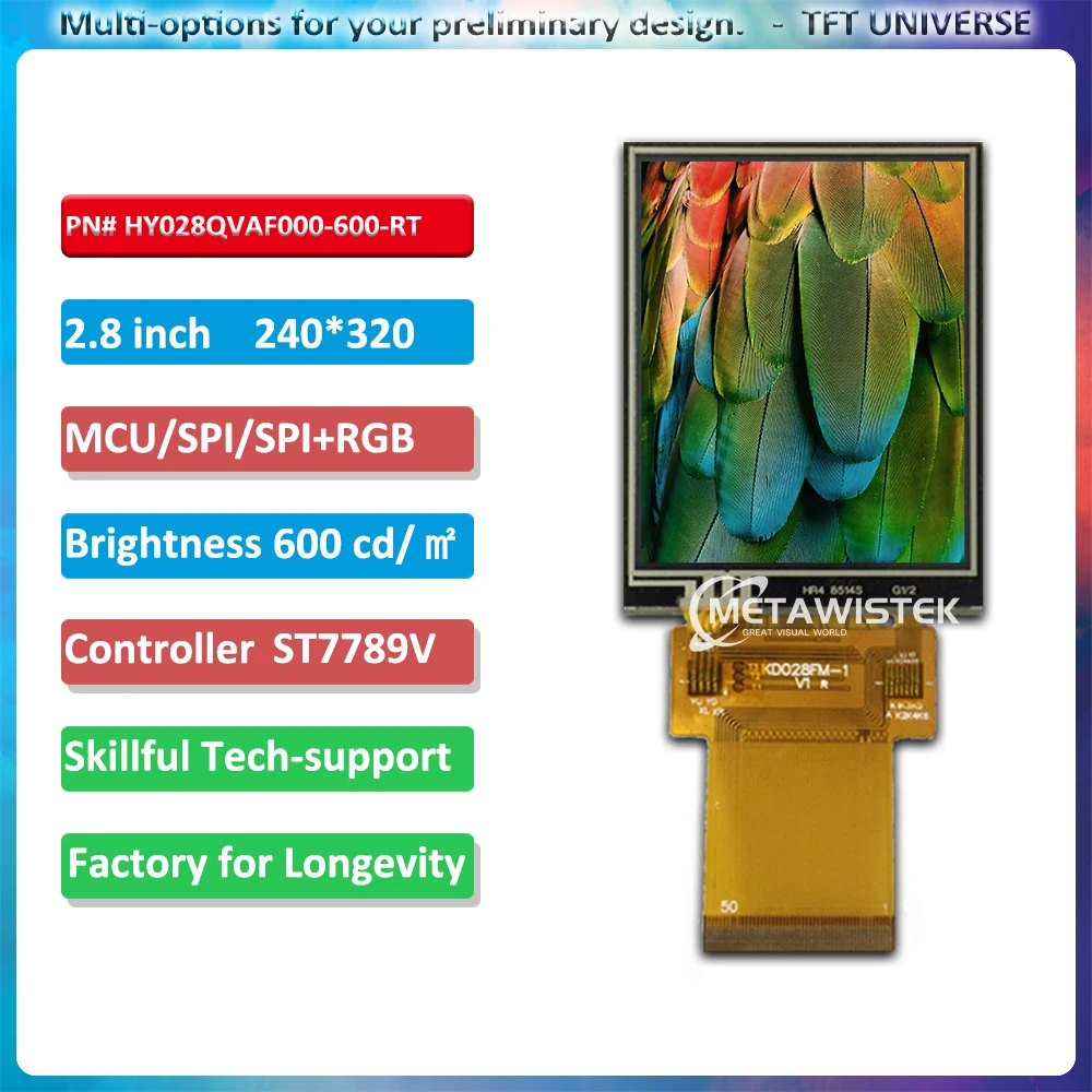 

240x320 2.8inch resistive touch LCD screen MCU/SPI/RGB interface IPS viewing angle display Brightness 650nits ST7789 controller