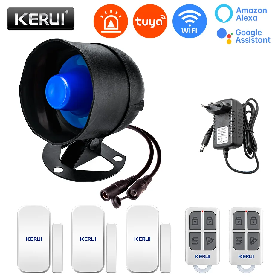 

KERUI Tuya Black And Blue WIFI Wireless Security Alarm System Siren Home Burglar WIFI Loudspeaker Tuya APP Remotely Control