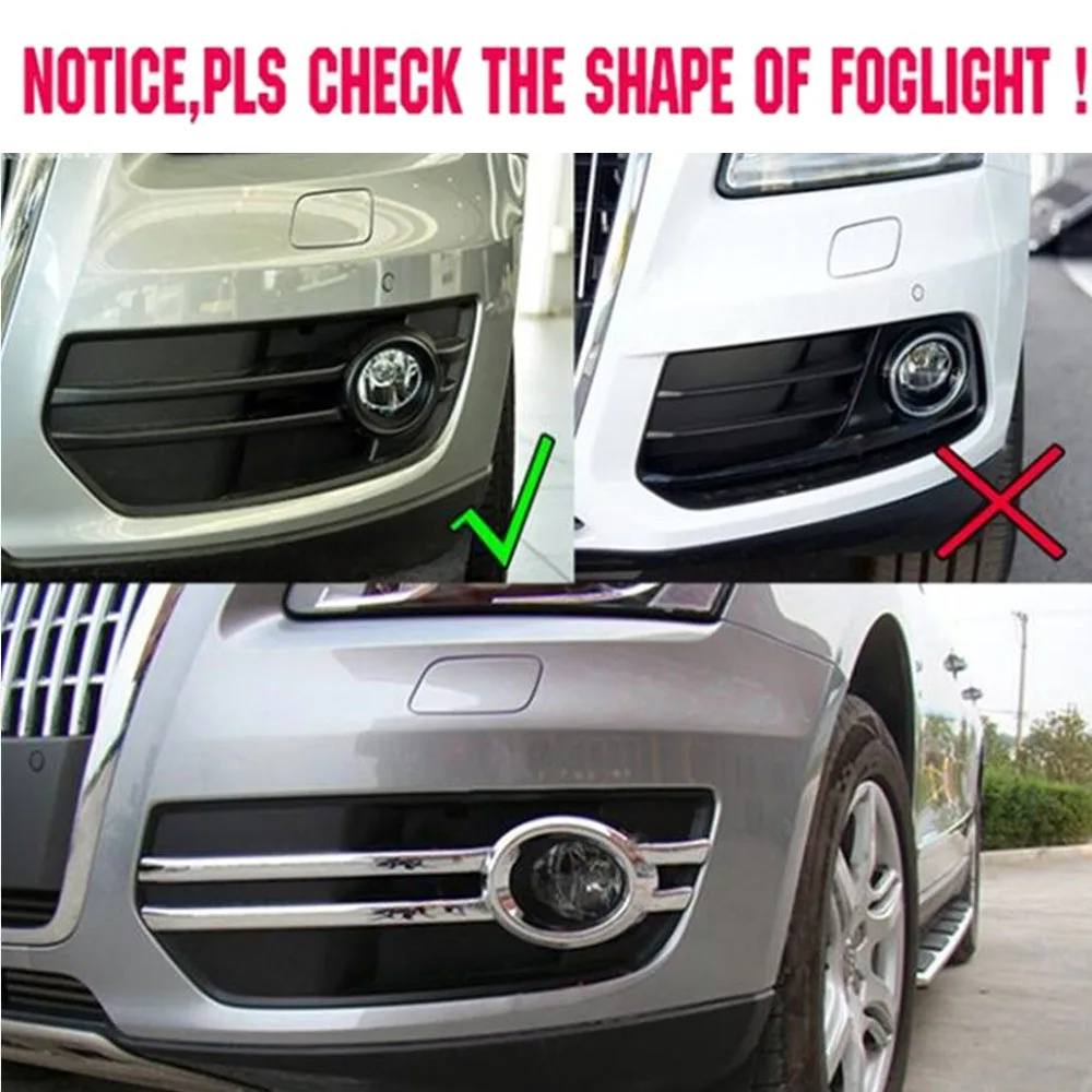 For-Audi Q5 2009-2012 ABS Chrome Front Fog Light Lamp Grill Frame Panel Cover Bezel Trim Auto Styling Garnish Sticker