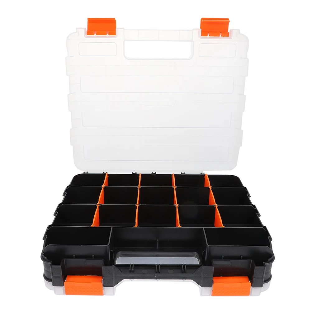 Caja de accesorios de herramientas con tapa transparente, organizador de almacenamiento de plástico pequeño reutilizable con divisores para cuentas, tornillos, componentes electrónicos