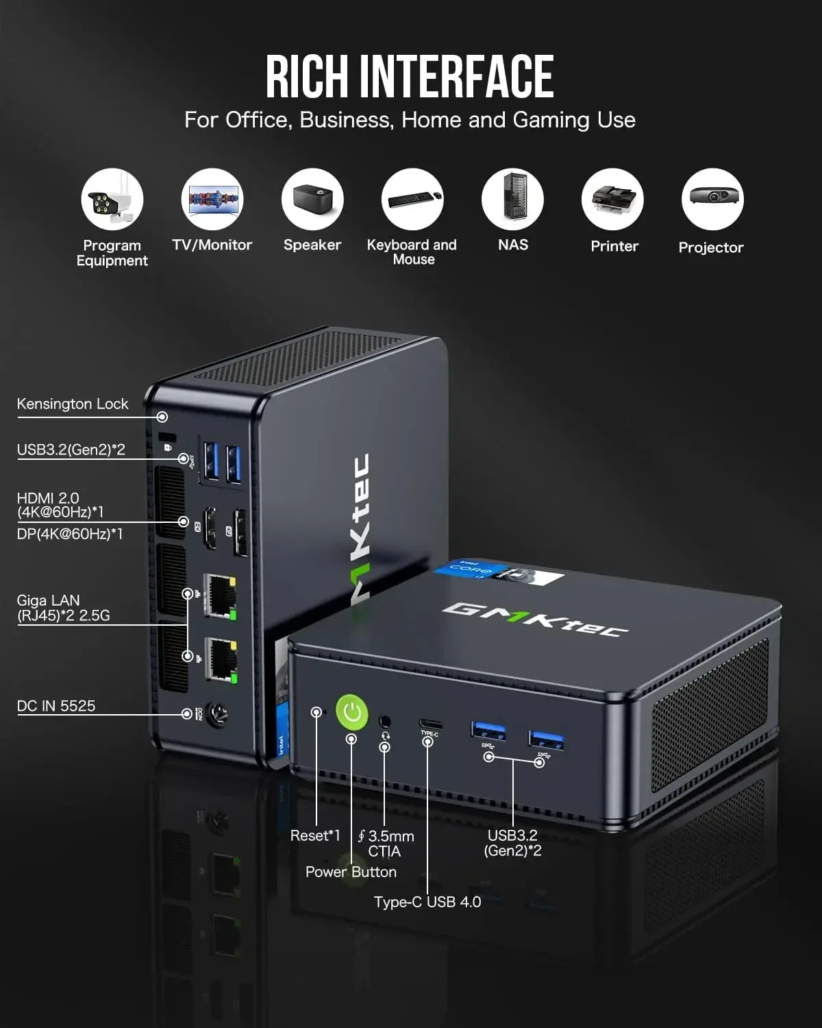 GMKtec K7 Plus Core i7-13620H كمبيوتر صغير Win11 DDR5 32GB 1TB NVMe SSD PCIe4.0 WiFi6 BT5.2 2*2.5G LAN سطح المكتب مكتب كمبيوتر ألعاب