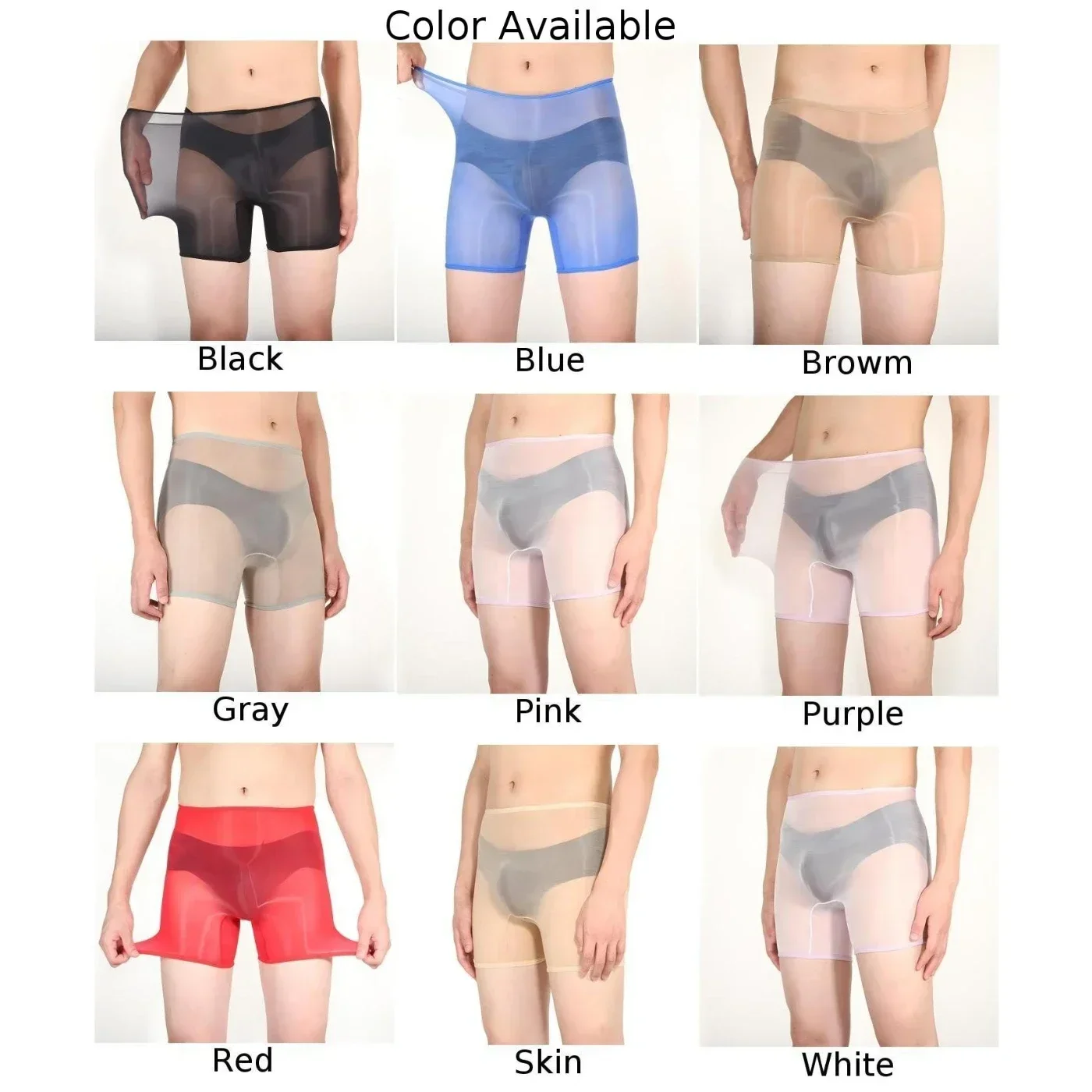 Мужские прозрачные дышащие трусы, однотонные Сексуальные трусы на плоской подошве, блестящее нижнее белье, эластичные шорты, прозрачные трусы