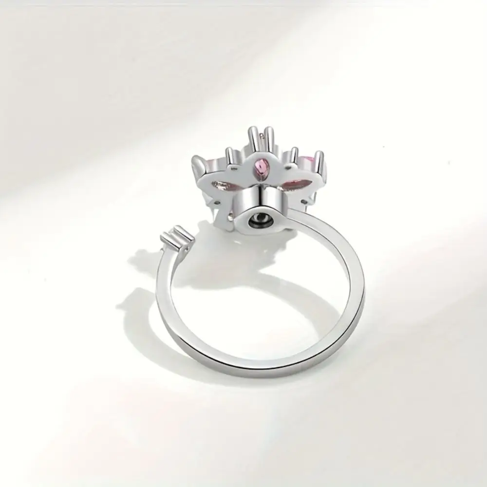 Rotating Design Rotating Ring Female Ring Zircon Flower Pink Zircon Ring Romantic Style Synthetic Zircon Cherry Blossom Ring