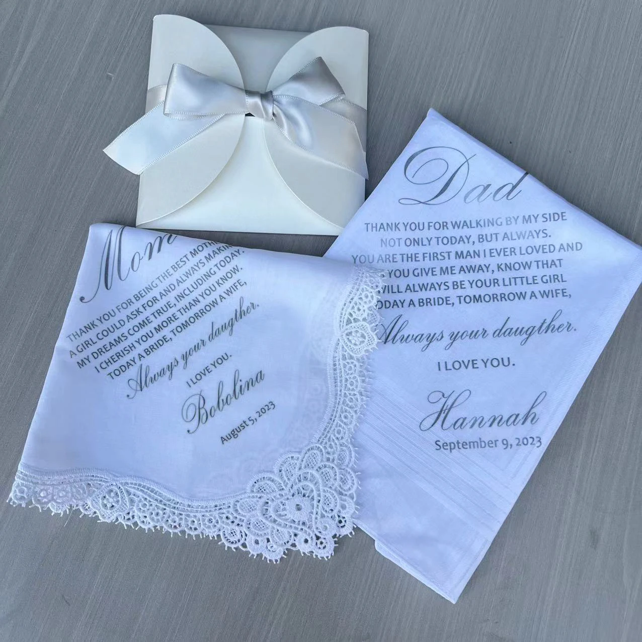 Personalized White Lace Handkerchief for Women and Men, Bridesmaid Gift, Best Man Present, Party Decoration for Mother\'s Day