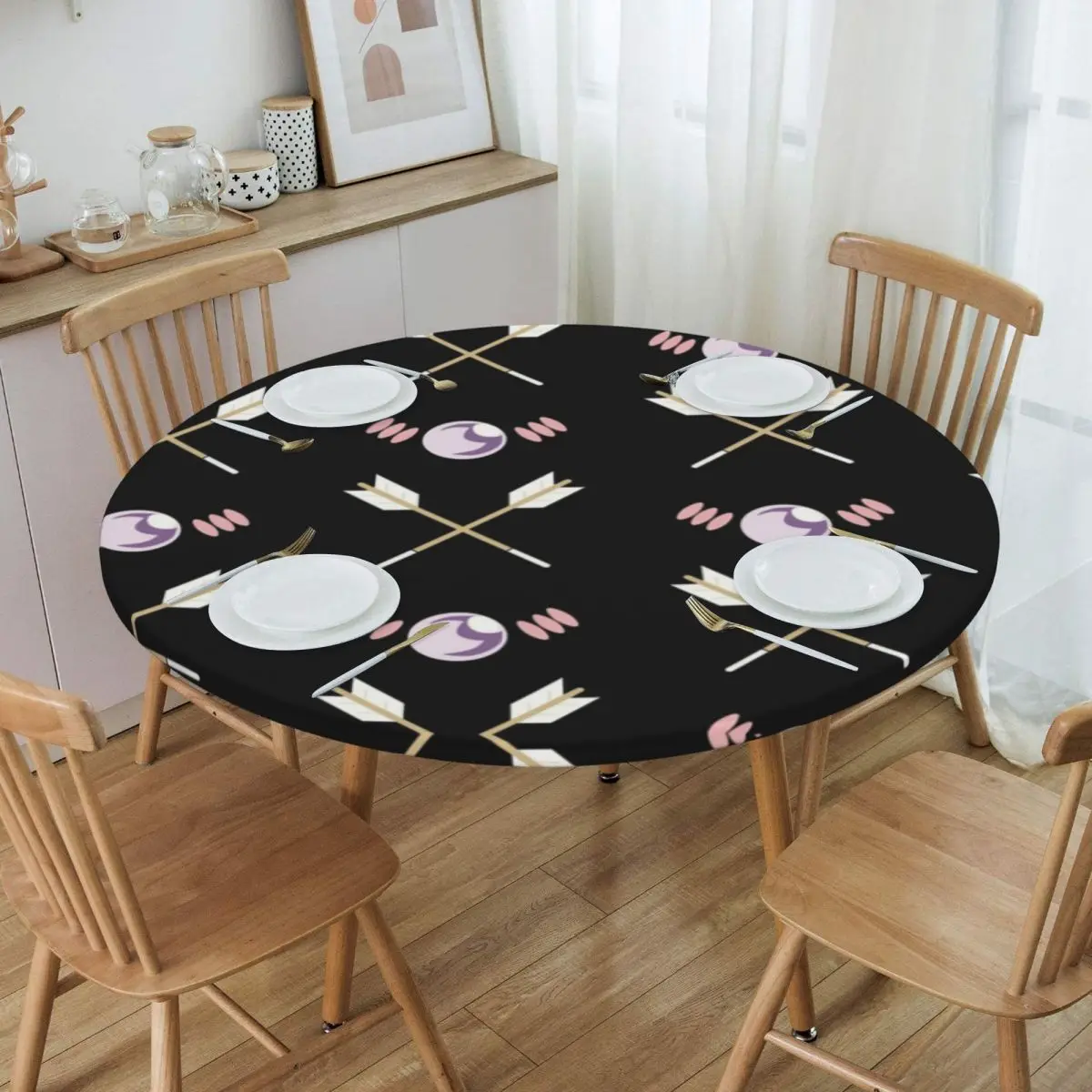 Round Waterproof Japan Anime Inuyasha Table Cover Elastic Cartoon Table Cloth Backed Edge Tablecloth for Picnic