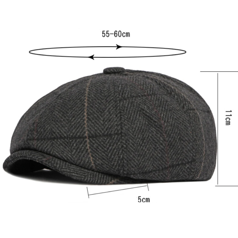 HT4964 Baskenmütze, Retro-Künstler, Maler, karierte Baskenmütze, männlich, weiblich, Ivy, flache Kappe, Herbst-Winter-Mütze, verstellbare Baskenmütze für Männer und Frauen – Detail 3