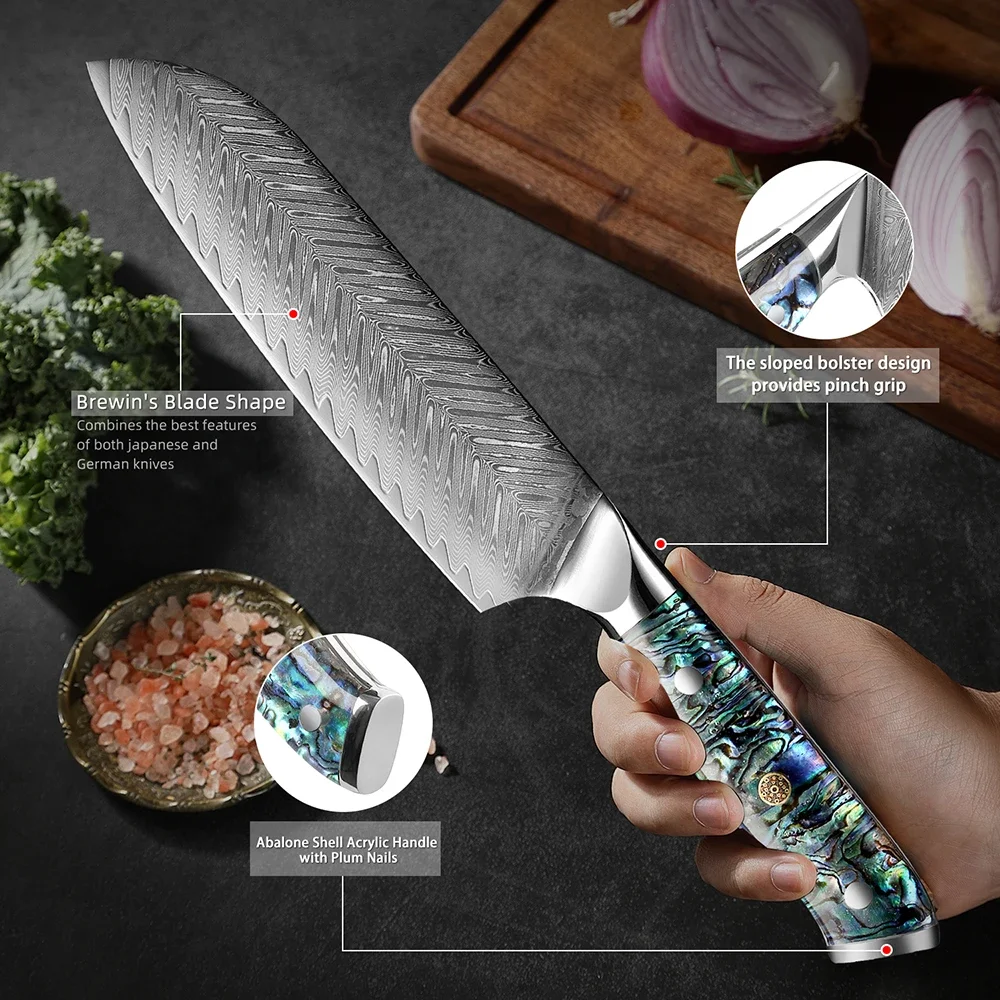 

Japanese Damascus Steel Santoku Knife 7 Inch Kitchen Knife,VG10 67-Layer High Carbon Full Tang Best Sharp Chef Santoku Knives