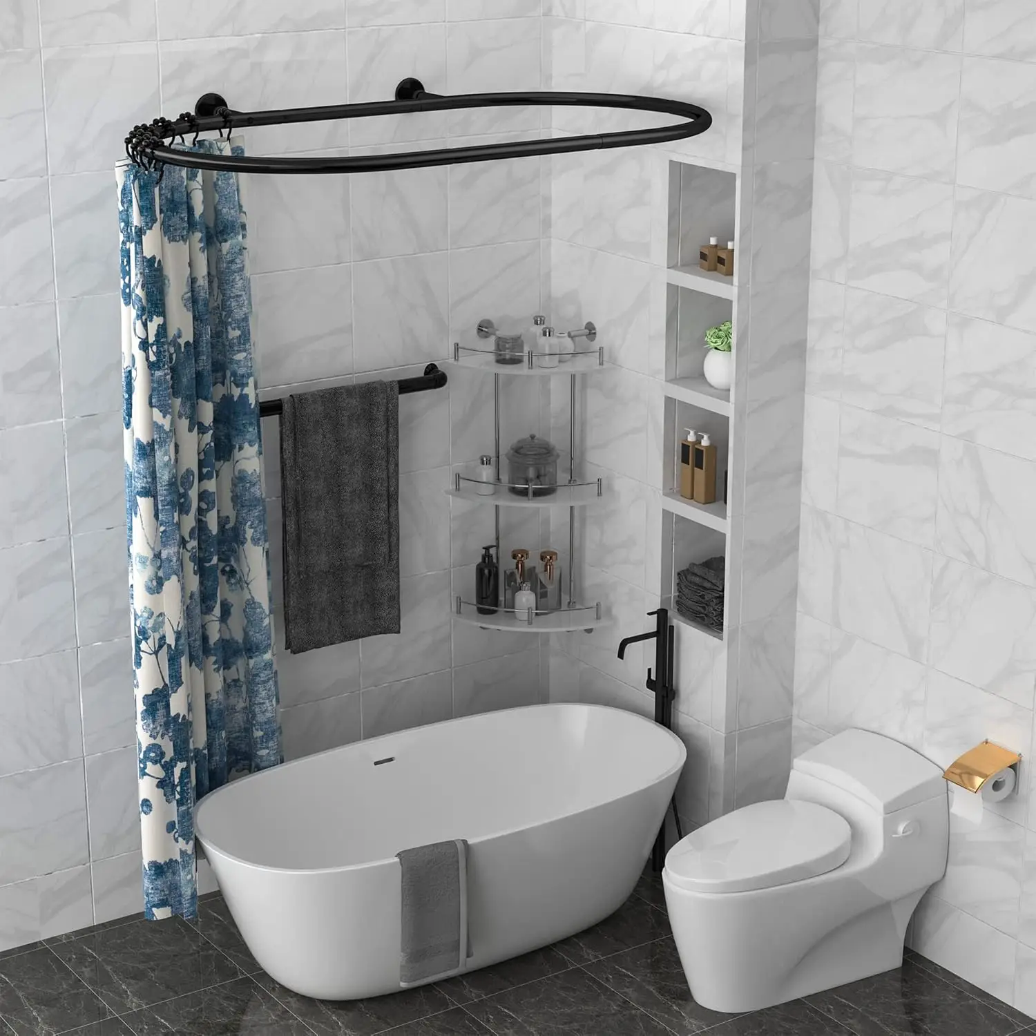 

Aluminum Alloy Oval Shower Curtain Rod Hoop Square Shape Bathroom Rod for Clawfoot Tub Free Standing Tubs (Black)