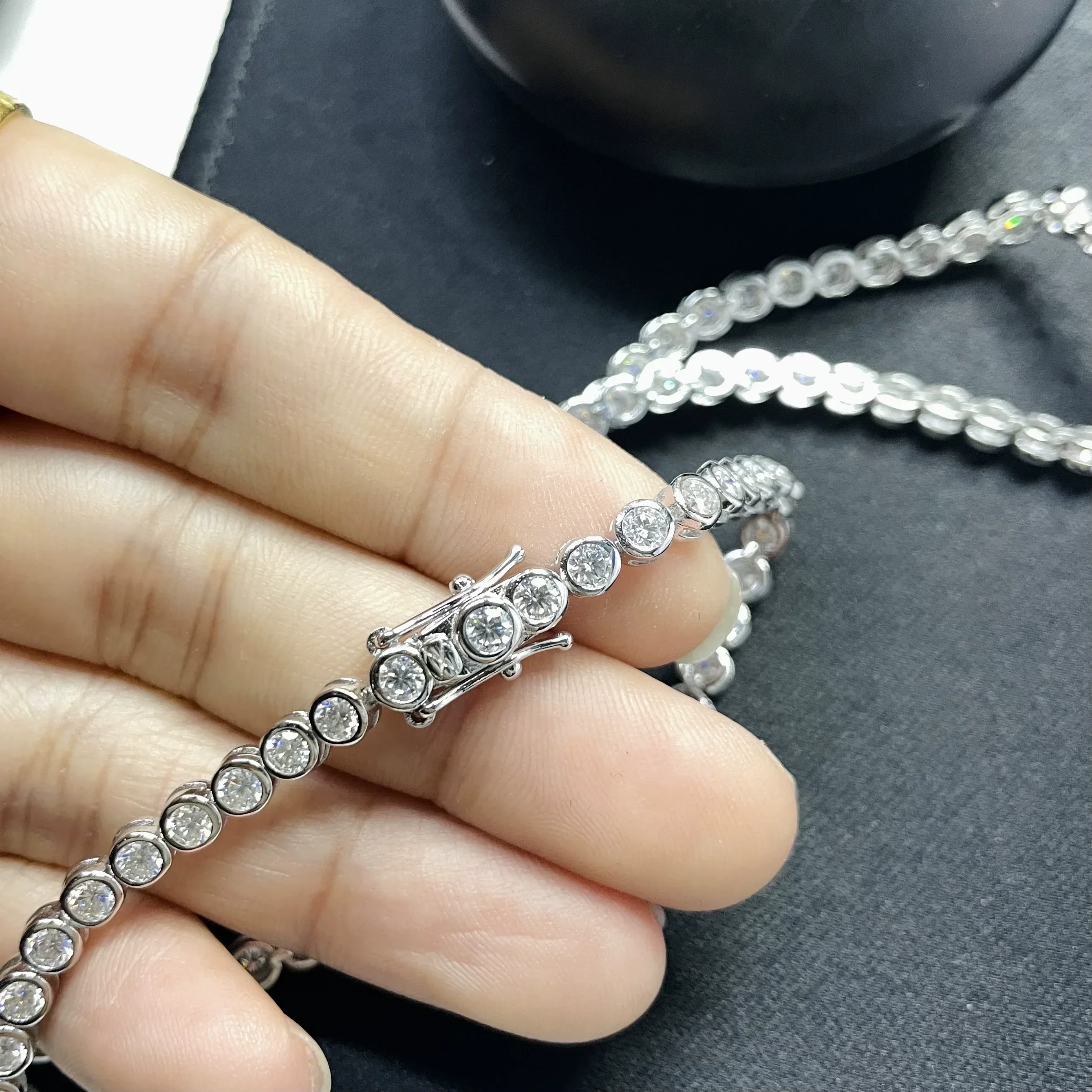 FEOBUR 2mm 3mm Moissanite Tennis Bracelet for Women Men Original Certified 925 Sterling Silver Round Bubble Diamond Bracelets