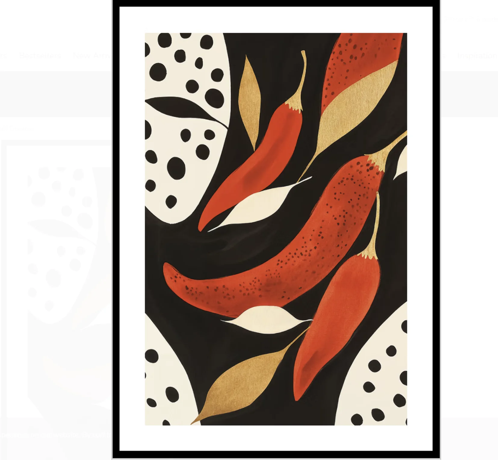 Abstract Red Chili Polka Dot Canvas Wall Art Prints Posters Decor, Modern Vegetable Leaf Poster for Kitchen, Dining Room
