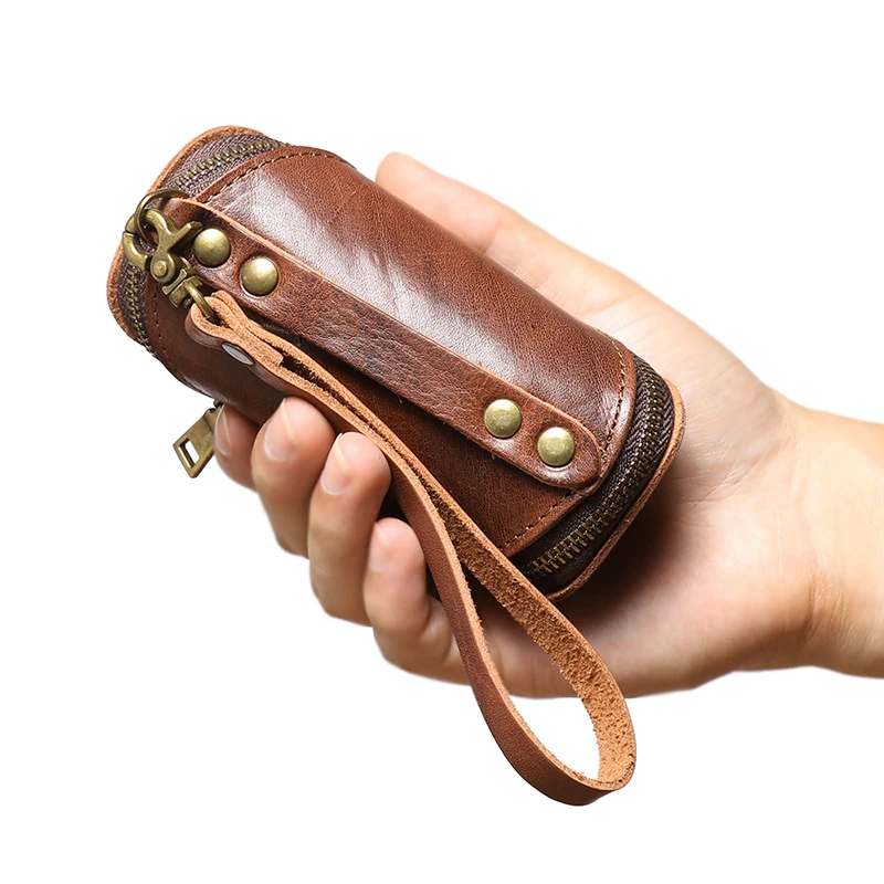 Genuine Leather Coin Purse Retro Zipper Key Bag Unisex Creative Car Key Pendant Head Layer Cowhide Wallet Clutch Bag