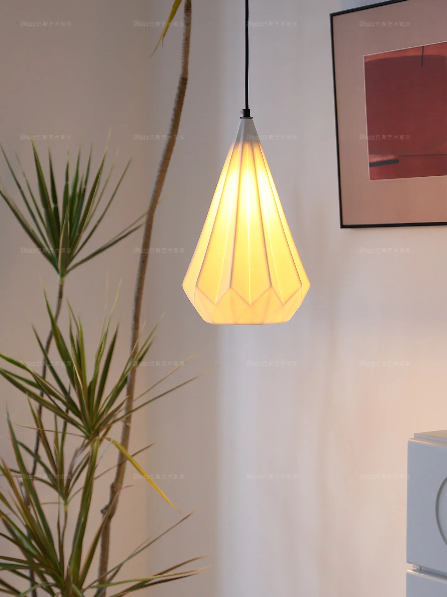 French paper folding ceramic pendant light Japanese retro designer bedroom headboard aisle dressing room pendant light