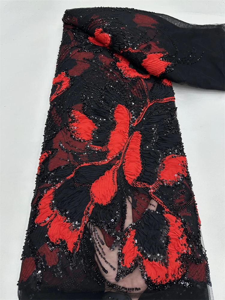 African Lace Fabric 2025 High Quality Lace French Mesh Fabric Beaded Nigerian Swiss Lace Fabrics For Wedding 5yards