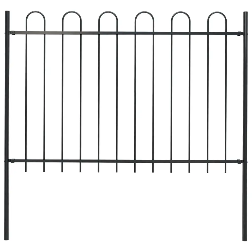 5.6ft Black Steel Garden Fence with Decorative Hoop Top - Durable Outdoor Barrier