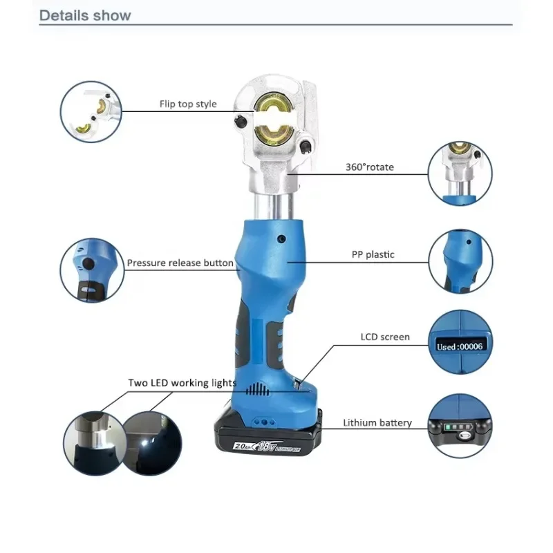 ECT-6022M Mini Intelligent 6T Electric Battery Hydraulic Cable Lug Crimping Tools