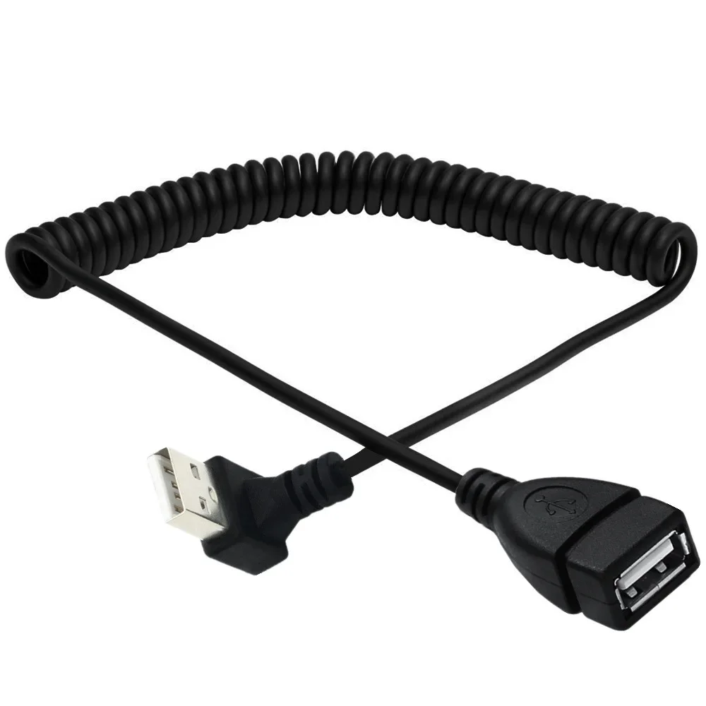 Up Down Right Left 90 Degree Angle USB 2.0 Type A Male To Female Jack Stretch Spring Curl Extension Cable 1.5m