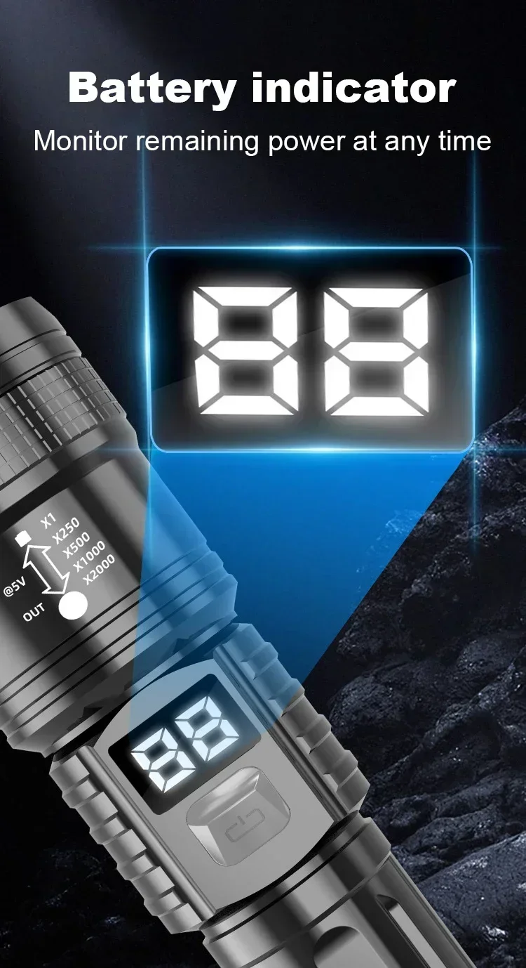 LED Ultra Bright Flashlight, Multifunctional Waterproof Flashlight for Remote Illumination, Rechargeable Outdoor Camping Light