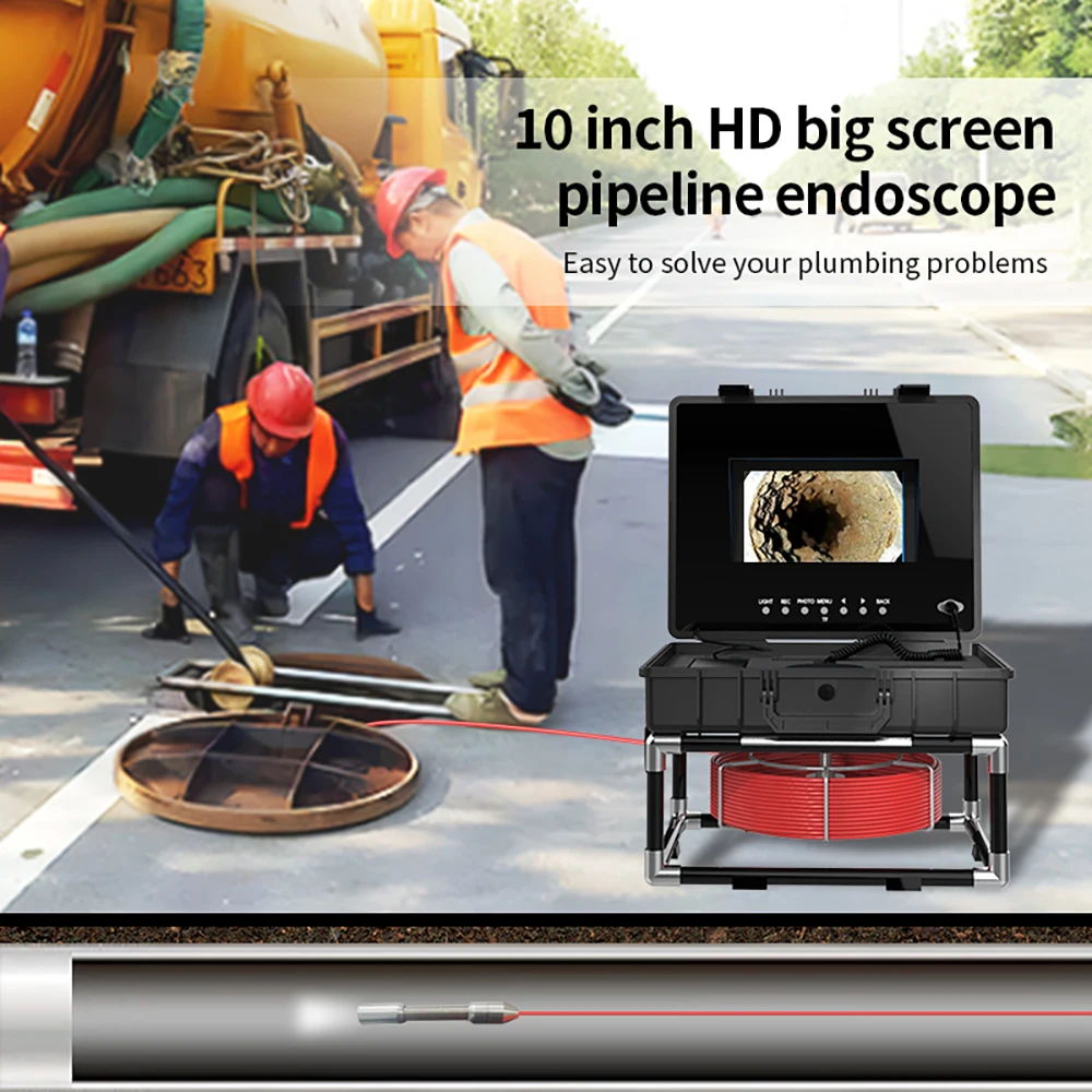 Industrial Mini Camera 23mm Lens 10'' HD Digital Screen IP68 Waterproof LED Light Sewer Pipe Borescope SD Card Pipe Camera