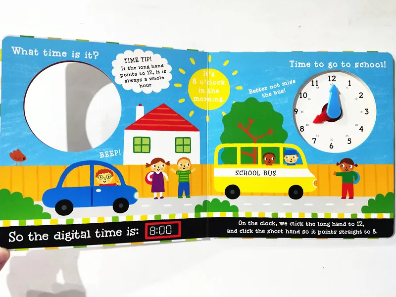 التعليم في مرحلة الطفولة المبكرة، كتاب صور من الورق المقوى للتنوير باللغة الإنجليزية، انقر فوق! كلاك! الساعة! الكتاب التفاعلي على مدار الساعة