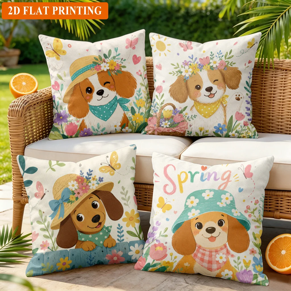 Adorable Dog Spring Floral Print Pillow Covers throw cushions for Boho Cottagecore Farmhouse Decor Home Gift