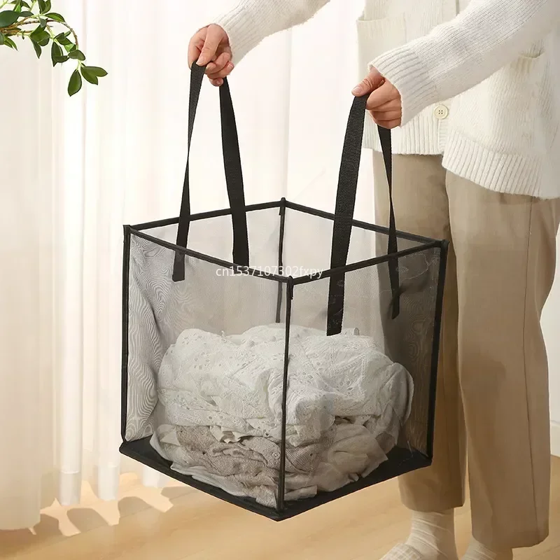 Folding Laundry Basket Organizer for Dirty Clothes Bathroom Clothes Breathable Mesh Storage Bag Large Capacity Hanging Basket