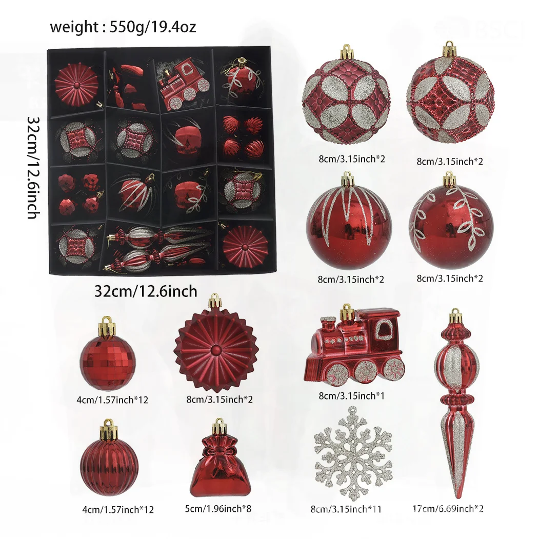 

8CM Christmas Balls Decoration Special-Shaped Plastic Dusted Painted Pendants for Christmas Tree European Style Red Gold Rose