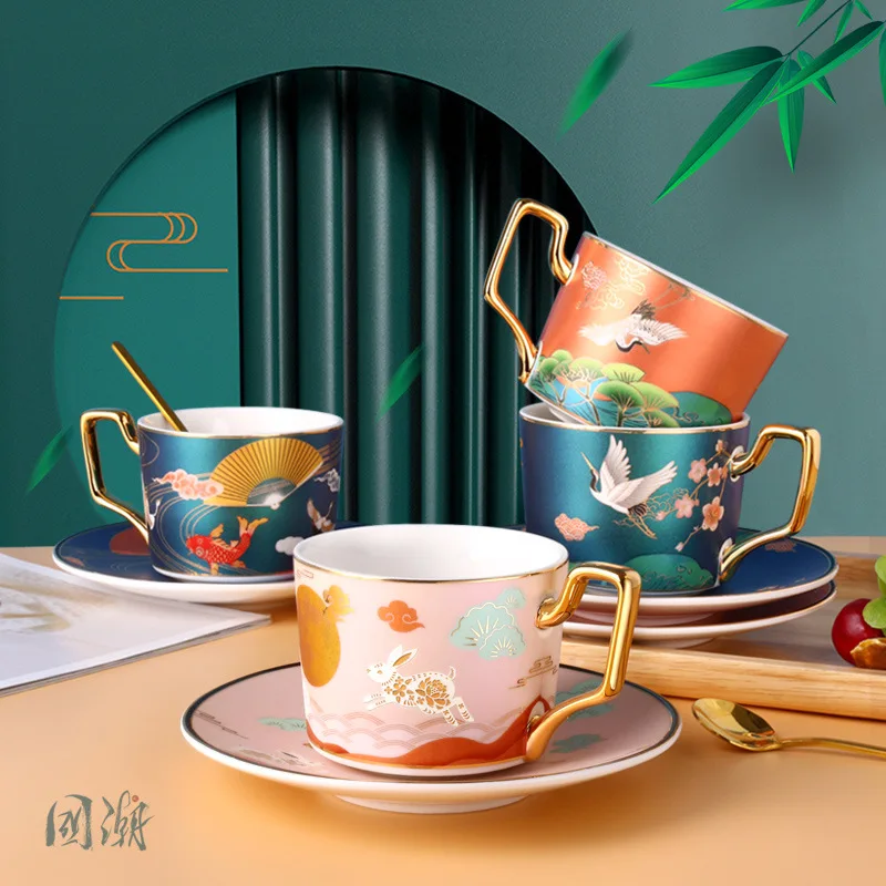 

Ceramic Coffee Cup European Small Luxury Hand-painted Cup and Saucer Set Chinese Household Afternoon Tea Flower Tea Cup Spoon