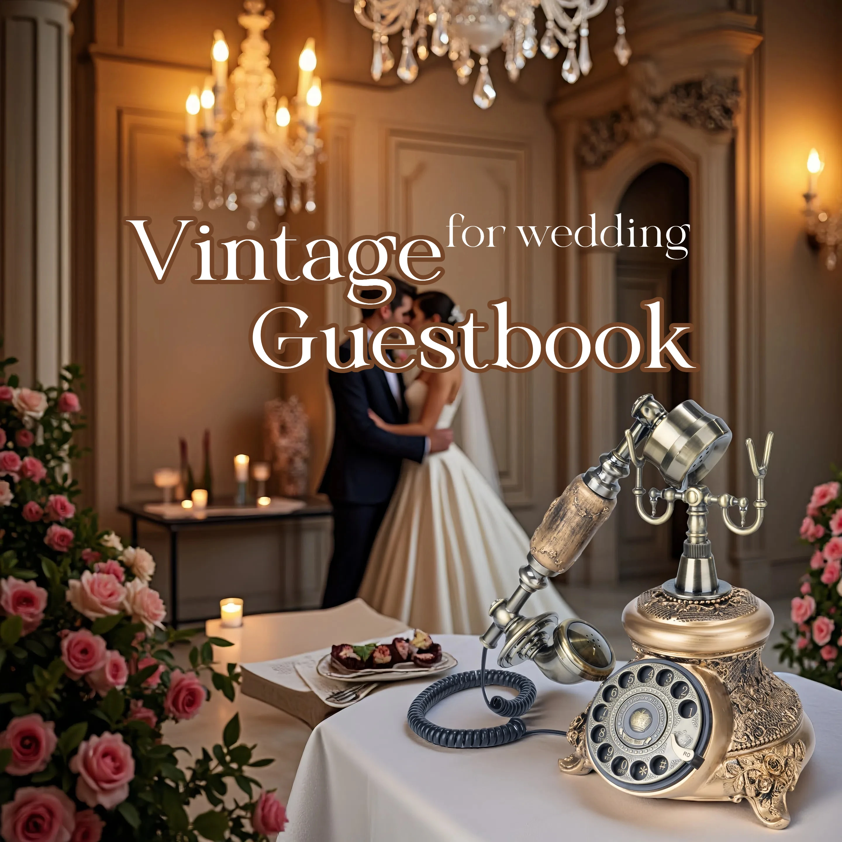Vintage Old Style Audio Telephone for Wedding Guests Voice Blessing Guestbook Recorder Party Queue Voice Check-In Message Phone
