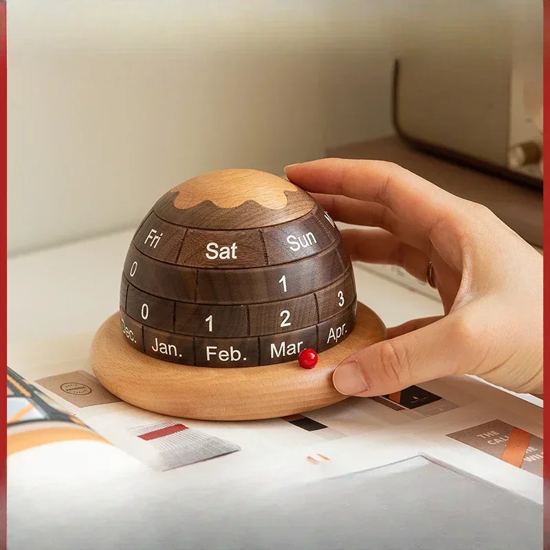 Perpetual calendar ornament tabletop ornament housewarming gift black walnut wooden desk calendar