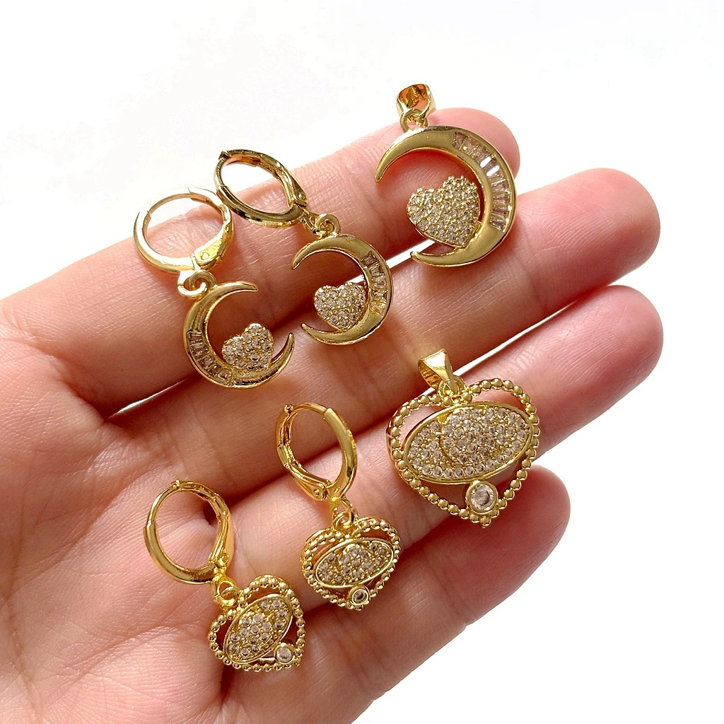 

4Pcs/18K Gold Plated Moon Earrings & Heart Pendant For DIY Handmade Mama Gift Jewelry Accessories Gift