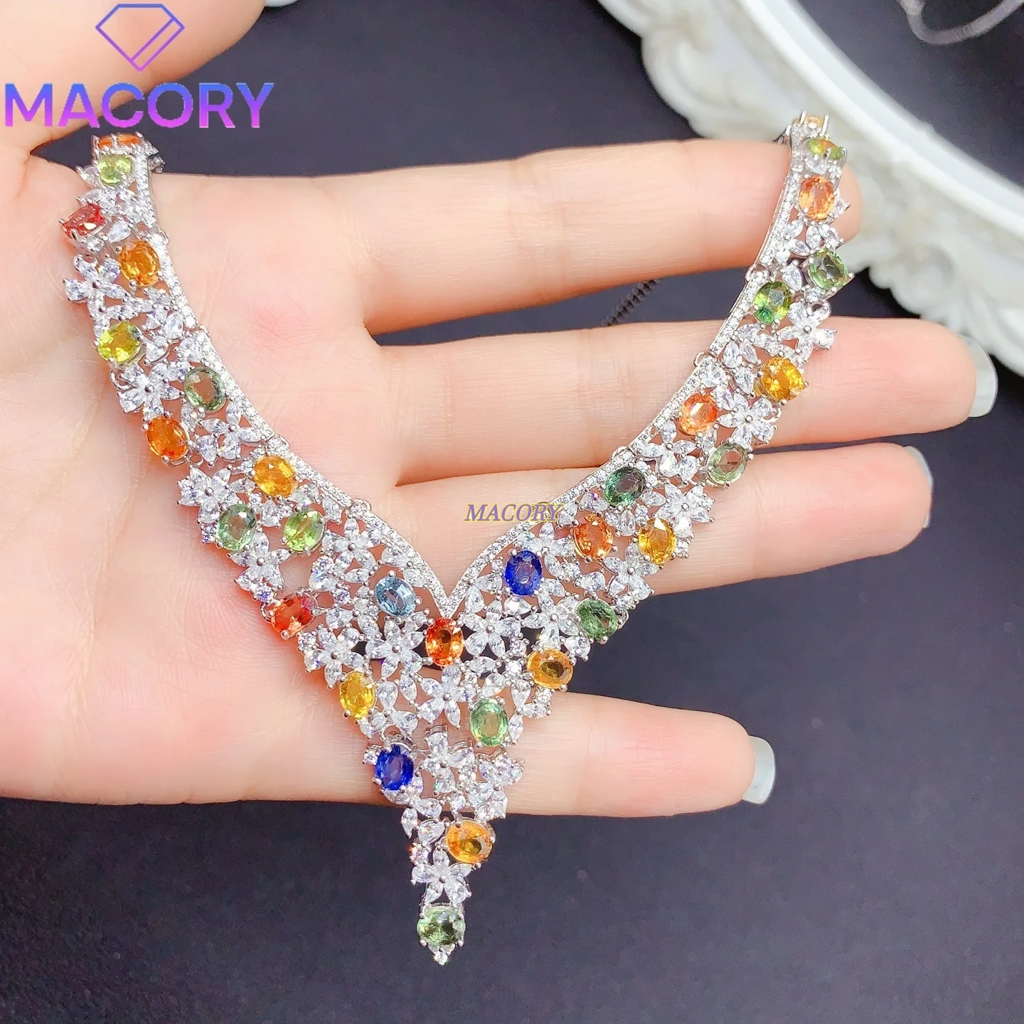 New Natural Sapphire High Quality Women's Necklace Sterling Silver 925 High-end Jewelry Fashion Atmosphere and Luxury