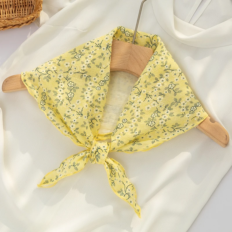 ay Floral Cotton Linen e Syal Wanita Artistik Retro Double Layer Ne Perlindungan Dekorasi Bandana Kecil