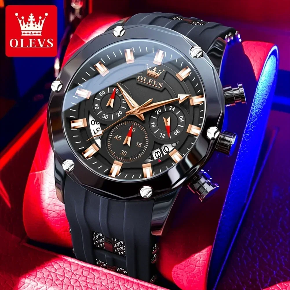 OLEVS montre à la mode pour hommes montres à Quartz originales pour hommes bracelet en Silicone chronographe Date multifonctionnel montre-bracelet de Sport masculin