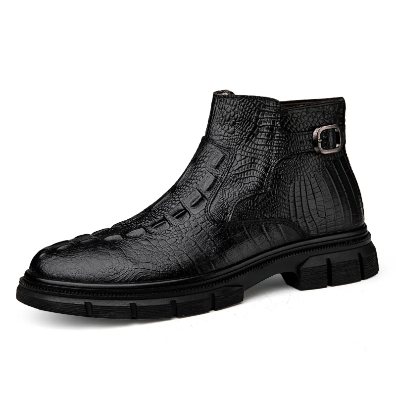 Winter Men Genuine Leather Boots Ankle With Zippers Fashion Big Size 46 47