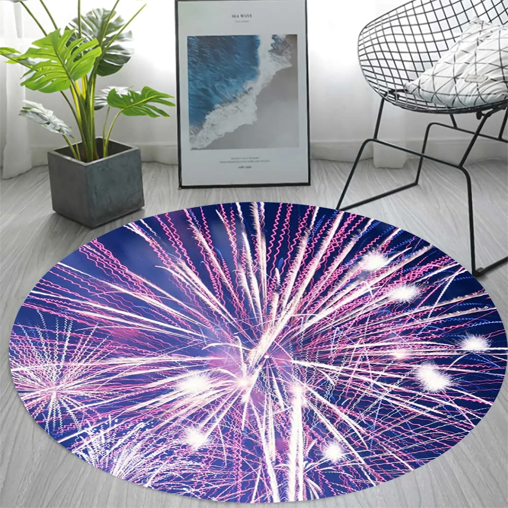 

CLOOCL Flannel Carpet Bright Fireworks 3D Print Round Area Rugs for Living Room Bedroom Fashion Home Decor Non-slip Floor Mat