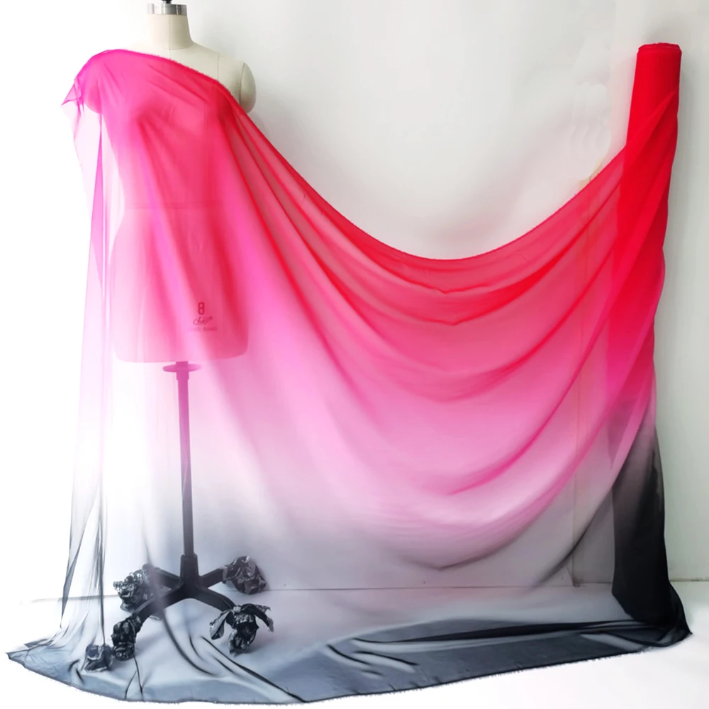 3/5/10m Ombre Sheer Fabric See Through Gradient Rainbow Coloured 100D Silky Chiffon Cloth for Dress Drape Decor Craft,By Meter