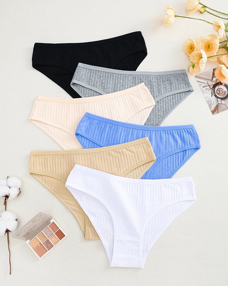 FIENTOO 6PCS/Set Panties Cotton Women Underwear Sexy Underpants Comfort Girls Briefs for Female Stripe Cotton Intimates Lingerie