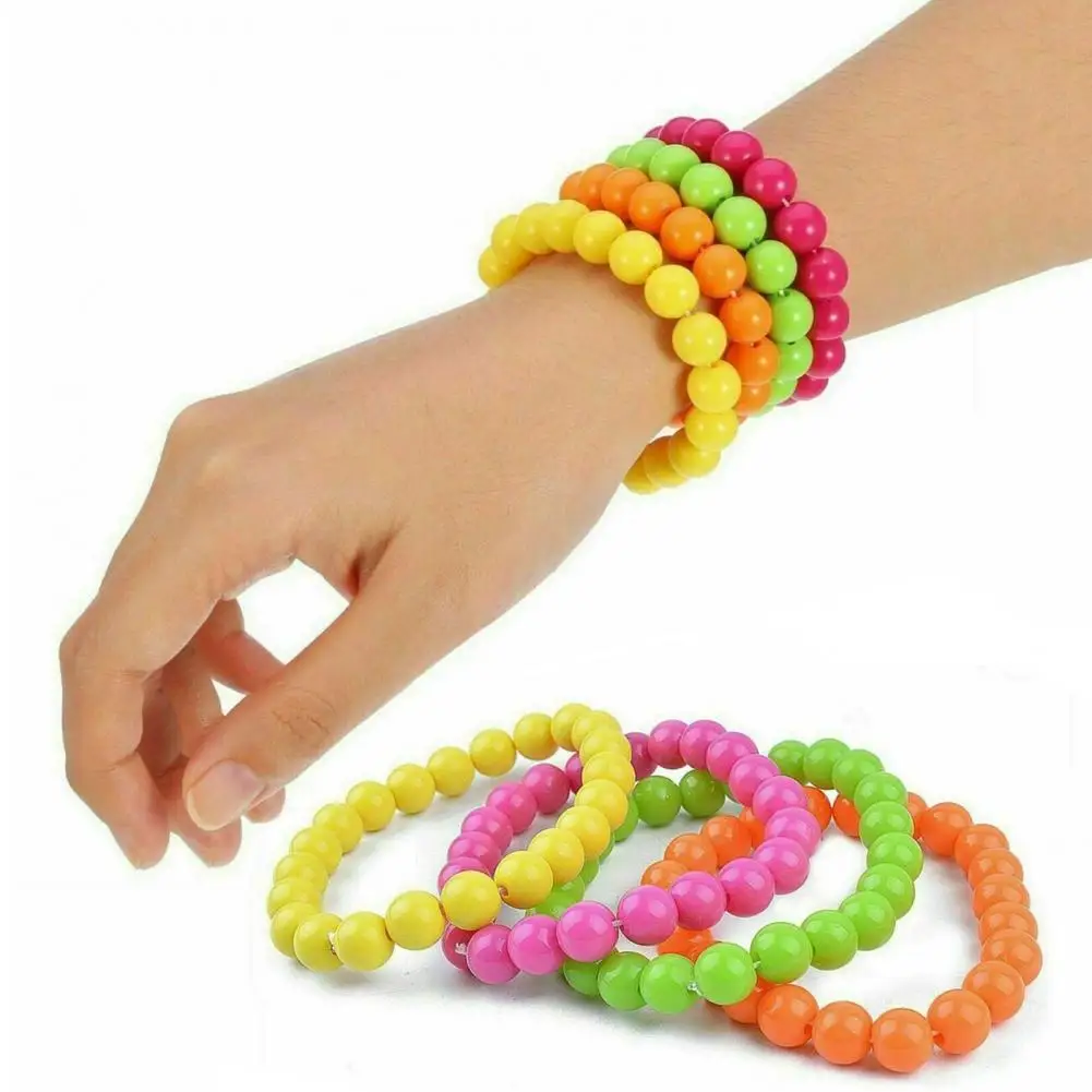 80s Fashion Jewelry 1980s Necklace Neon 1980s Costume Accessory Set Bracelets Necklaces Dress Up Props for Women Fluorescent