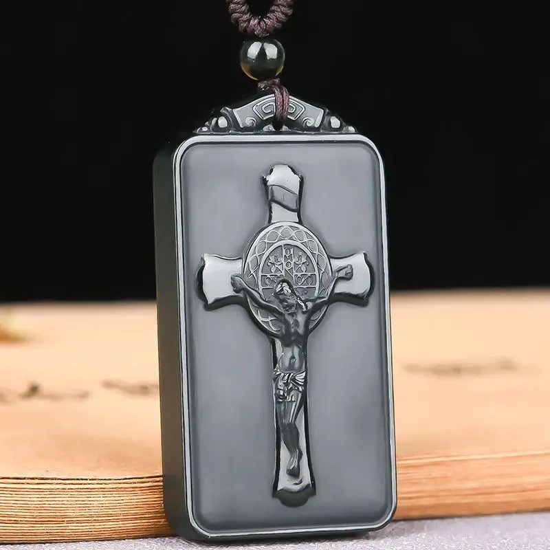 Xinjiang Hetian jade sapphire Jesus came to the world jade pendant jade brand jade pendant God loves the world jade pendant cros