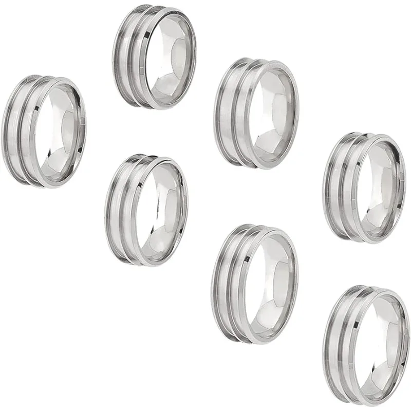 7Pcs Wide Band Finger Rings Stainless Steel Grooved Ring Settings Ring Core Blank for Inlay Ring Jewelry Making Polished Comfort