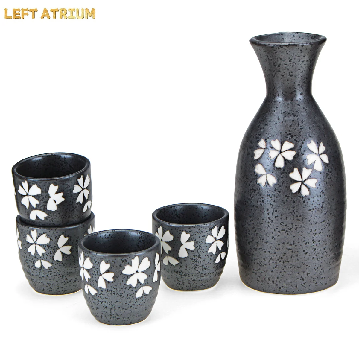 150ml Japanese Style Cherry Blossoms Sake Pot Bottle Flagon Liquor Cups Set of 5 PCS Ceramics Hip Flask Wine Mug