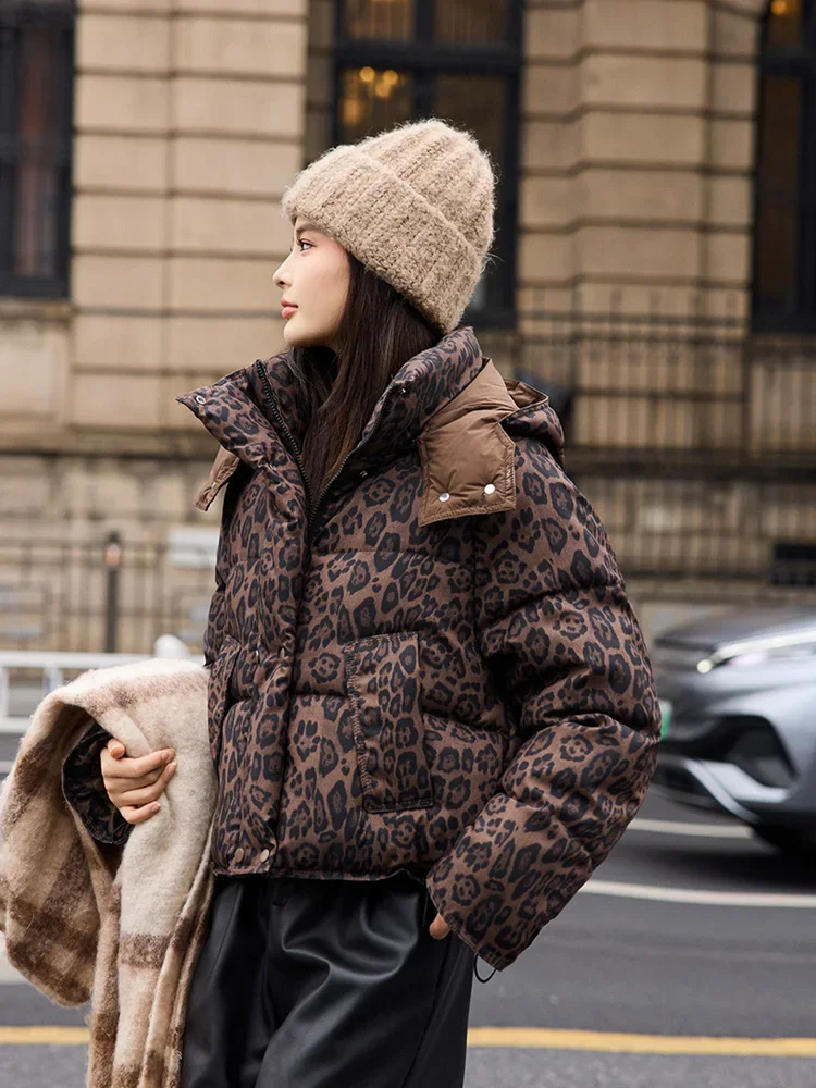 قبعة قابلة للإزالة من القطن بطباعة الفهد البني Jaet للسيدات من Faion معطف شتوي صغير الحجم من القطن الخبز Jaet ملابس نسائية