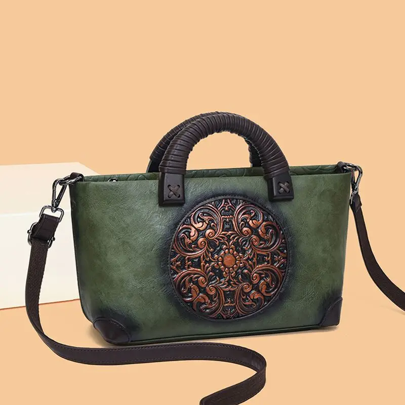 

Vintage Relief Versatile Tote Bags 2026 New Leather Fashion Package Embossed Middle-aged Mother Portable Shoulder Messenger Bag
