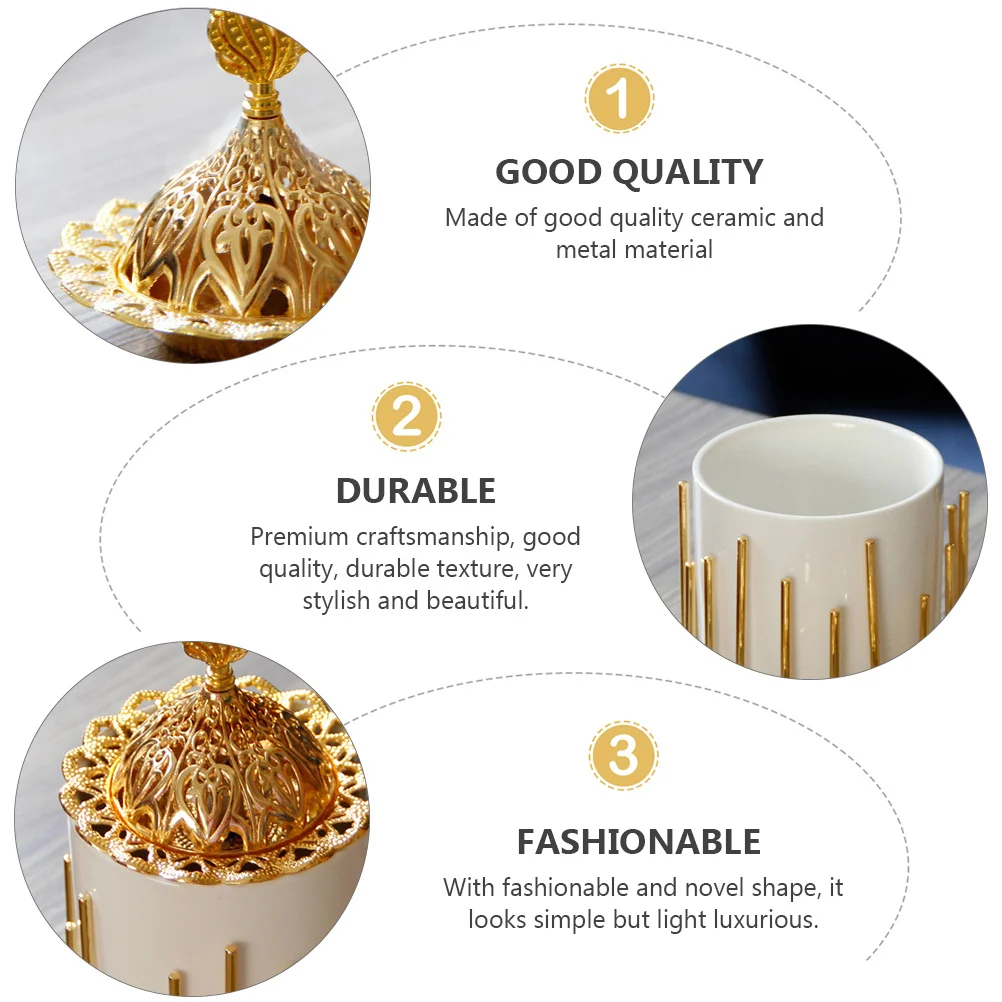 

Incense Burner Luxurious Creative Xmas Censer Decoration Ceramics Aroma Stove Metal Delicate