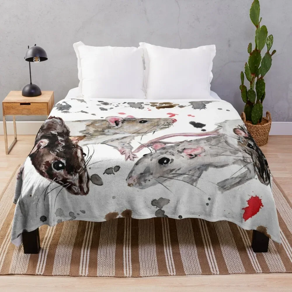 Rats and Stars Spelled Backwards Throw Blanket Mouse Rodents Blanket Cartoon Style Funny Animal Blankets for Living Room Bedroom