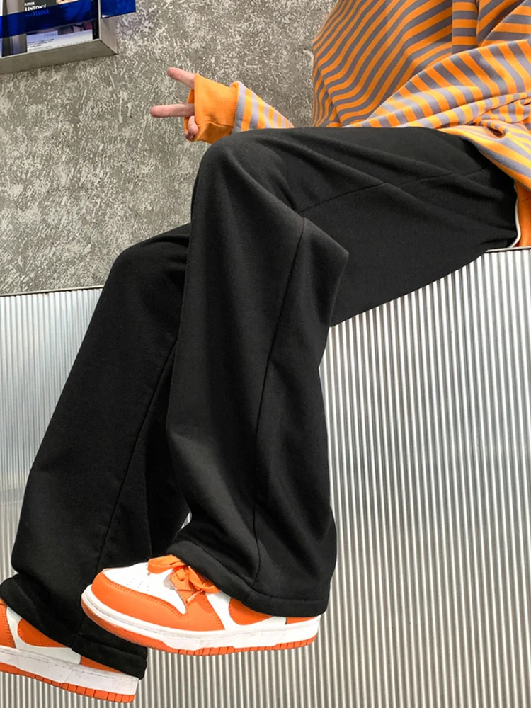 

American Style Pants High Street Fashion Brand Hanging White Wide Leg Pants Men's Straight Leg Loose Winter Sweatpants