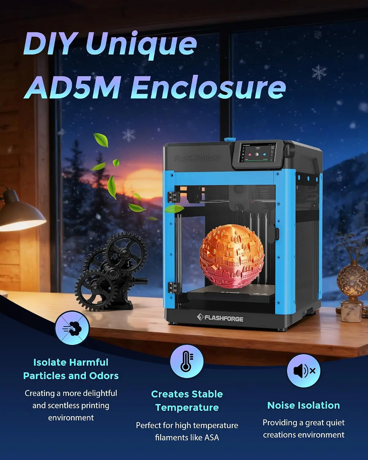 FLASHFORGE Adventurer 5M 3D Printer for Kids & Beginners, 220x220x220mm | 600mm/s Max Speed Core XY, One-Click Auto Leveling